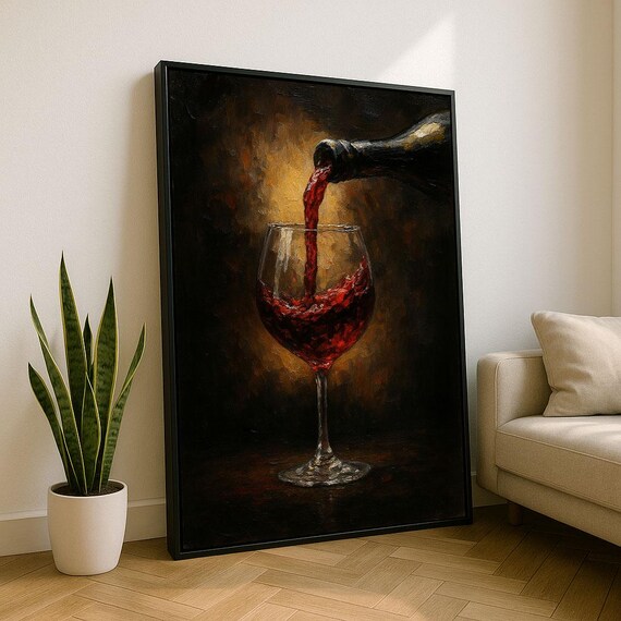 Red Wine Pouring Into Glass Impressionist Kitchen Dining Poster