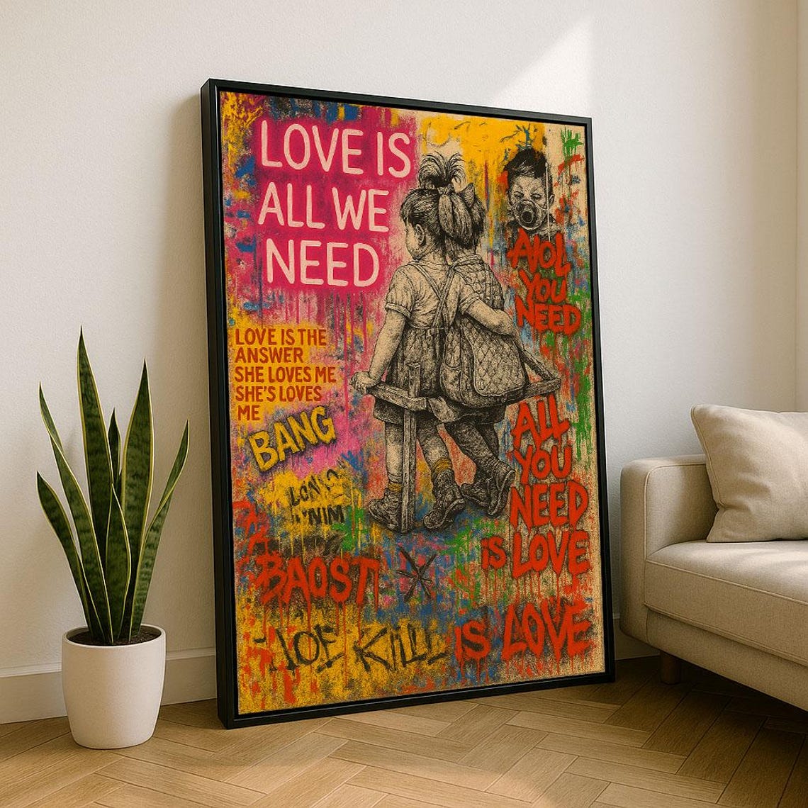 Love Is All We Need Colorful Graffiti Quote Typography Wall Art