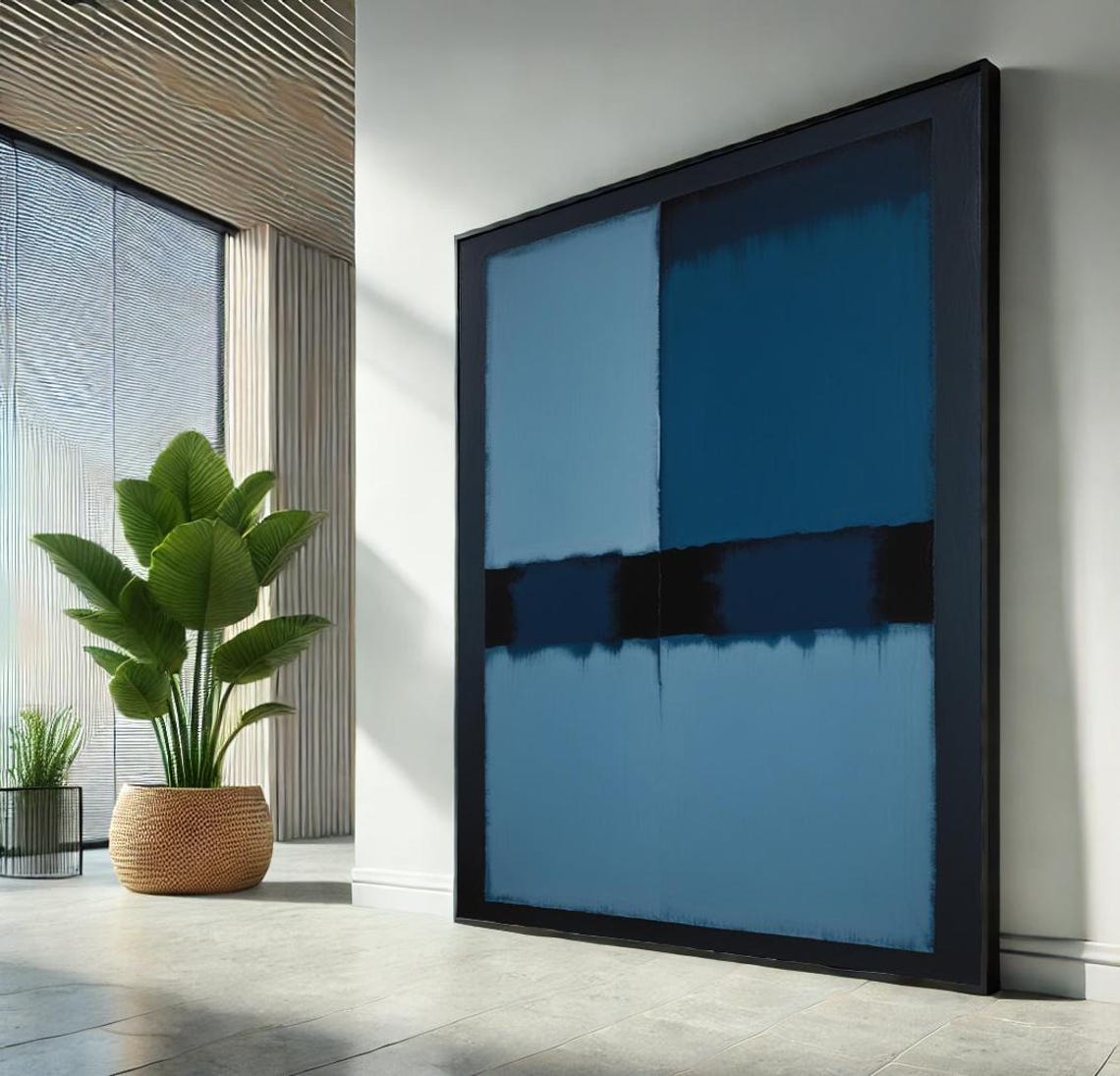 Cobalt Blue Black Stacked Blocks Modern Abstract Color Art Poster