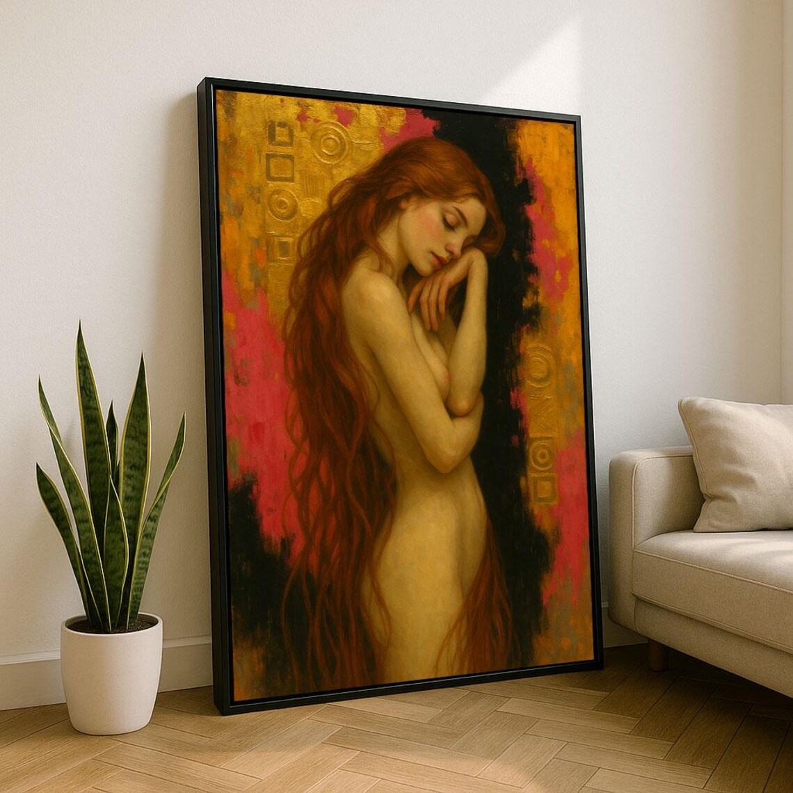 Elegant Woman In Dreamy Pose Canvas Wall Art Print Warm Tones Living Room Decor Statement Piece