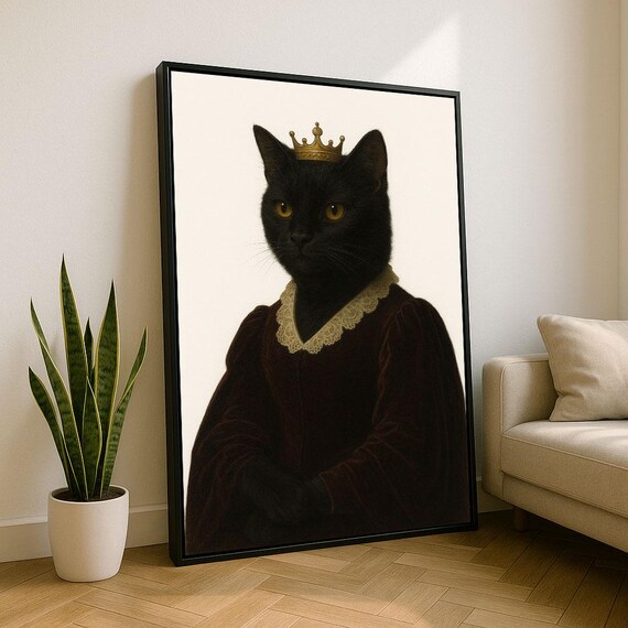 Regal Black Cat With Gold Crown Royal Vintage Portrait Poster