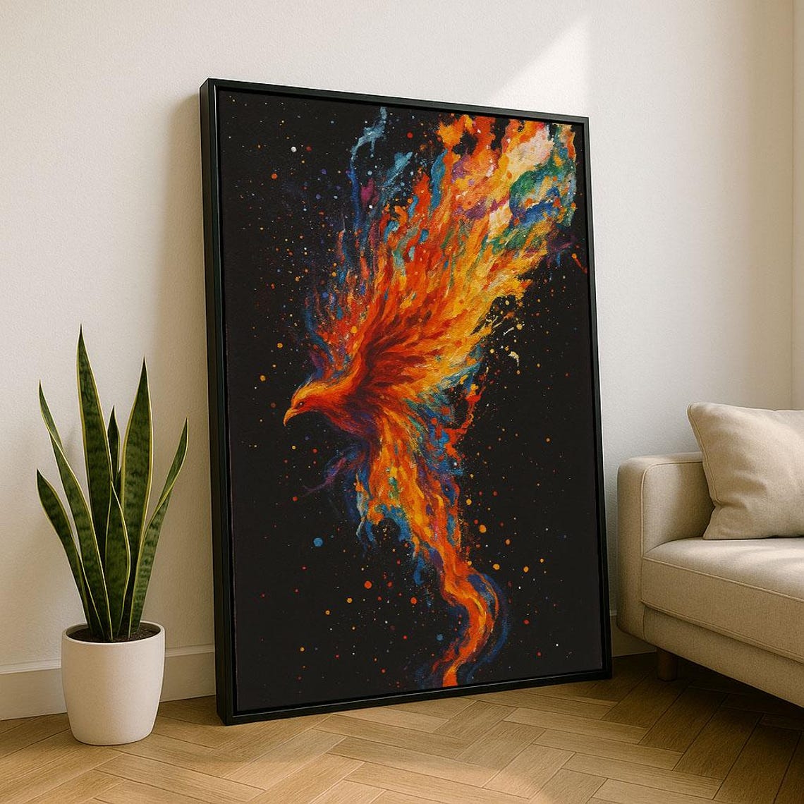 Vibrant Phoenix Rising Abstract Fire Painting Modern Wall Poster
