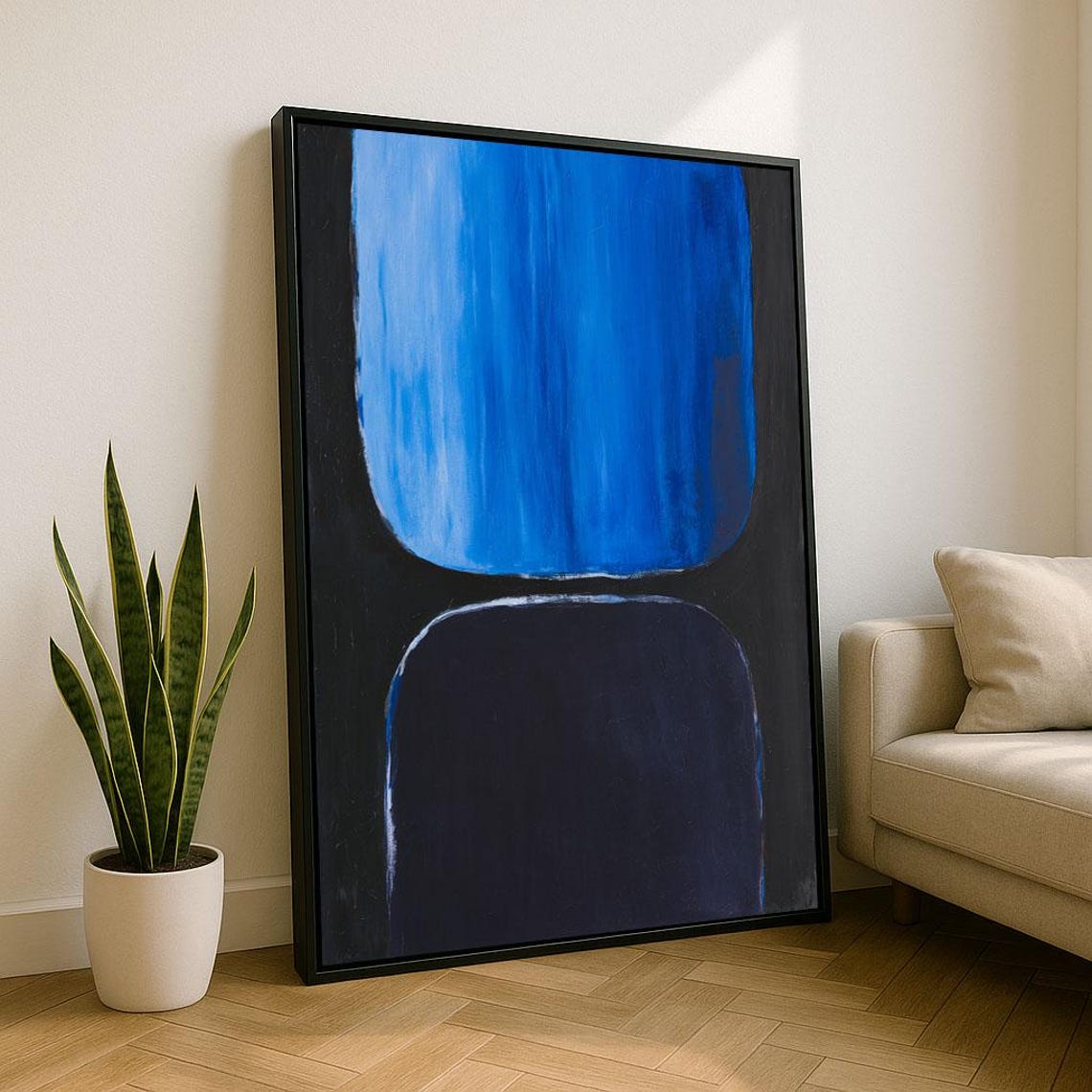 Bold Electric Blue and Black Rounded Rectangle Abstract Poster