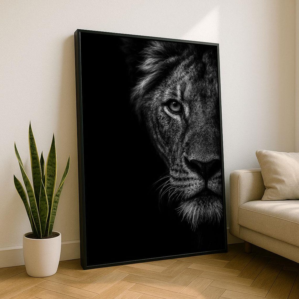 Majestic Lion Portrait Canvas Wall Art Print Black And White Living Room Decor Statement Piece