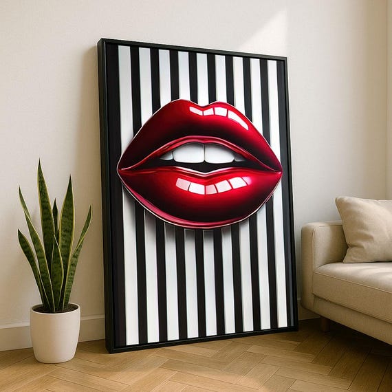 Bold Red Lips Pop Art Canvas Wall Print Modern Living Room Decor Statement Piece