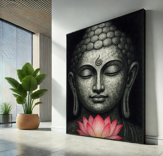 Buddha With Flower Zen Canvas Wall Art Print Spiritual Meditation Decor Mindfulness Poster Tranquil Home Ready To Hang