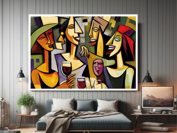 Picasso Style Framed Modern Canvas Wall Art Print Ready To Hang Gift For Office Home Mom Girlfriend Boyfriend