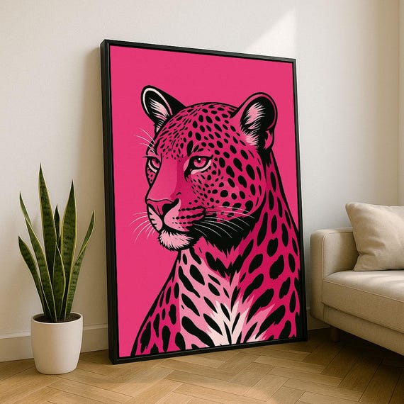 Bold Pink Leopard Canvas Wall Art Print Modern Living Room Decor Statement Piece