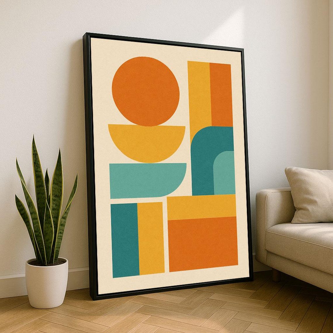 Geometric Abstract Orange Teal Bauhaus Shapes Modern Art Poster