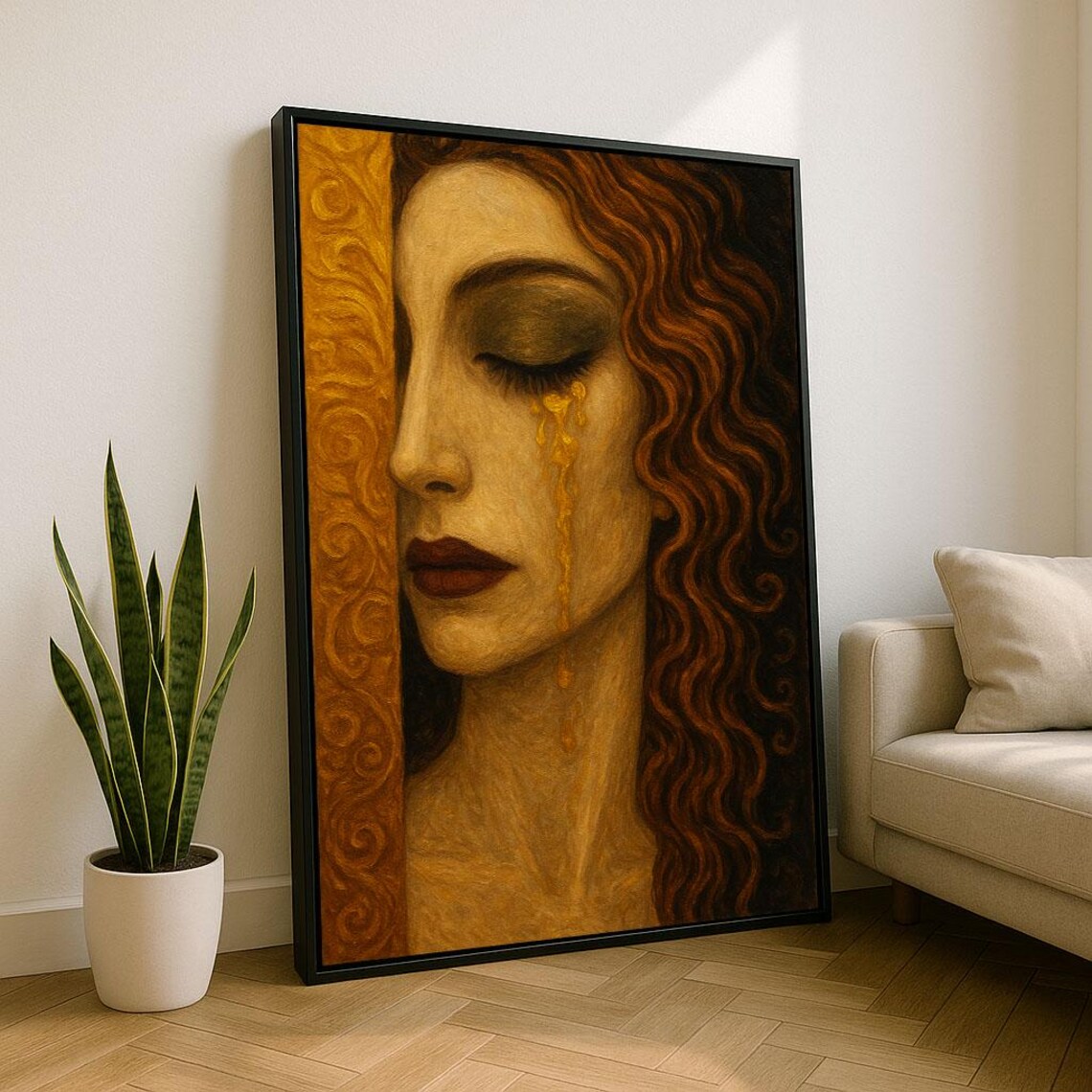 Elegant Woman Portrait Canvas Wall Art Print Warm Living Room Decor Statement Piece