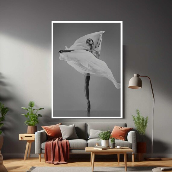 Large Ballerina White Black Framed Modern Canvas Wall Art Print Ready To Hang Gift For Office Home Mom