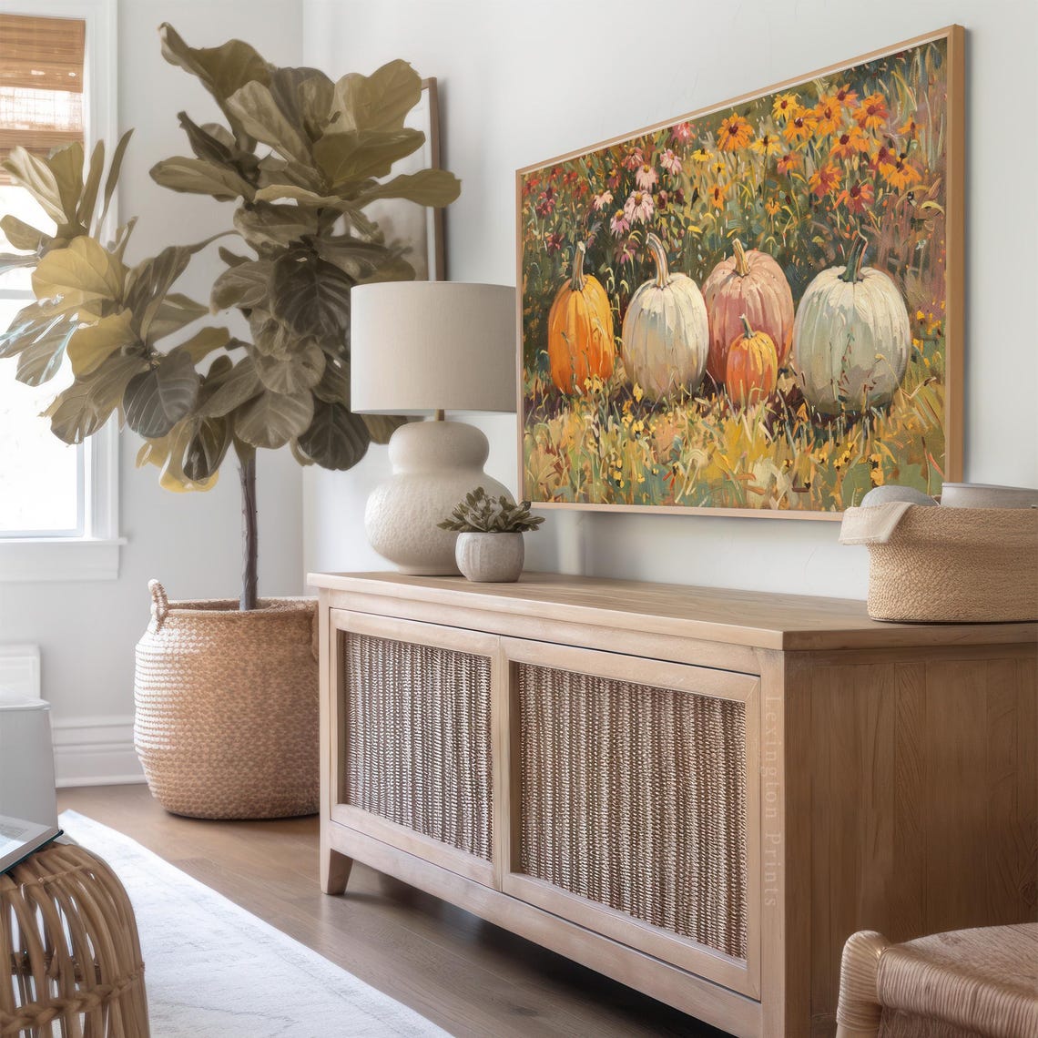 Vintage Fall Pumpkin Patch Wildflower Meadow Oil Painting Poster - Image 3