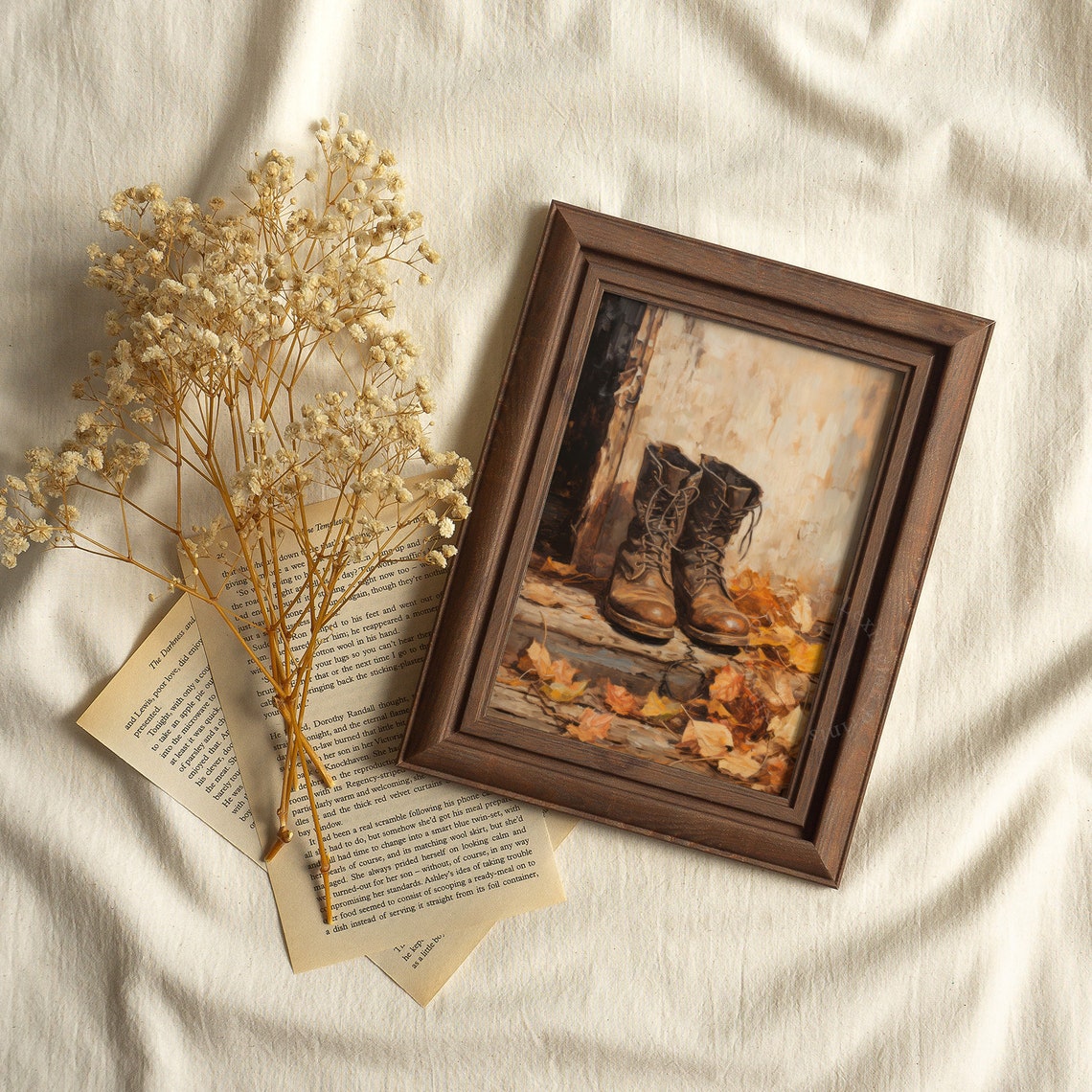 Worn Leather Work Boots Doorway Autumn Leaves Rustic Still Life Poster - Image 5