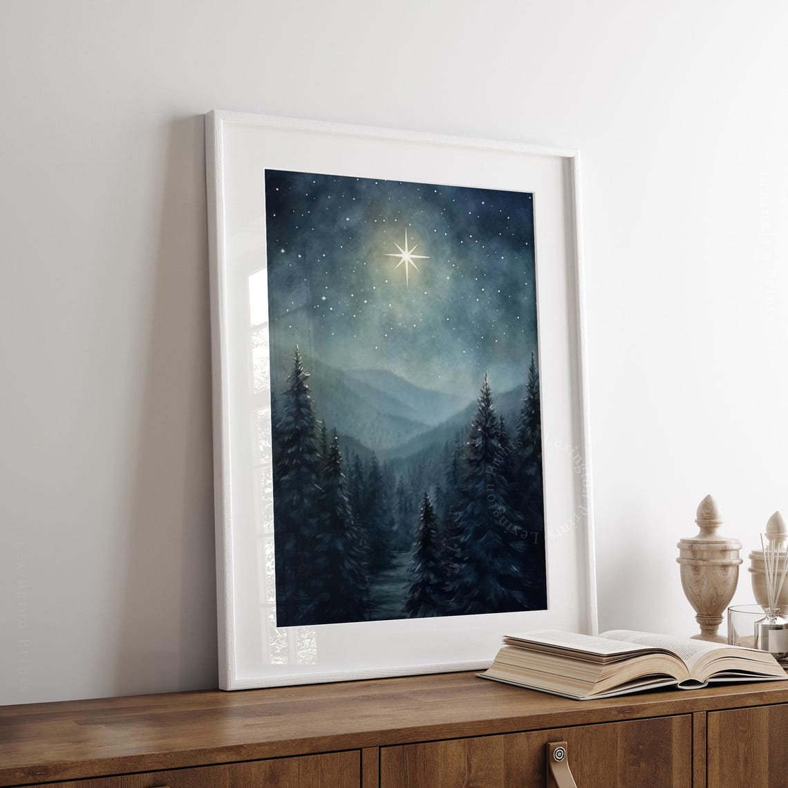 Christmas Star Night Sky Pine Forest Winter Landscape Poster - Image 6