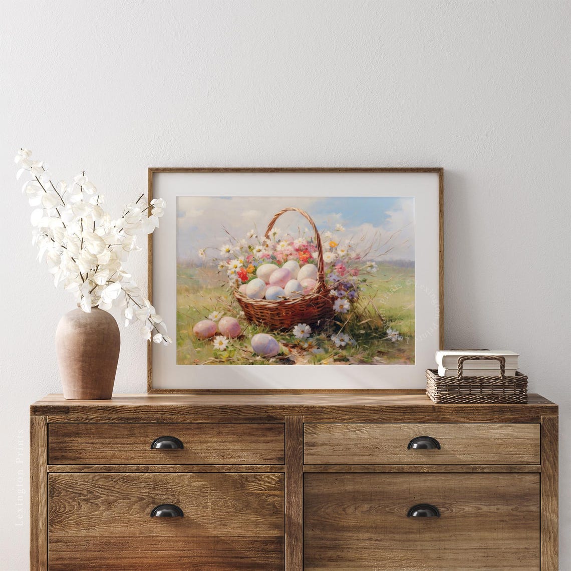 Easter Egg Basket Wildflowers Vintage Spring Meadow Art Poster - Image 6