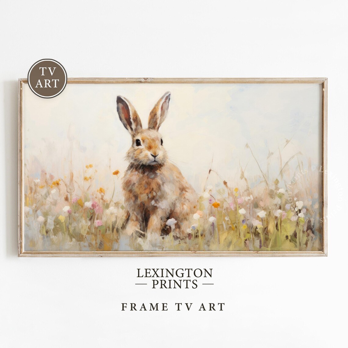 Watercolor Bunny Rabbit Wildflower Meadow Spring Pastel Frame TV Poster