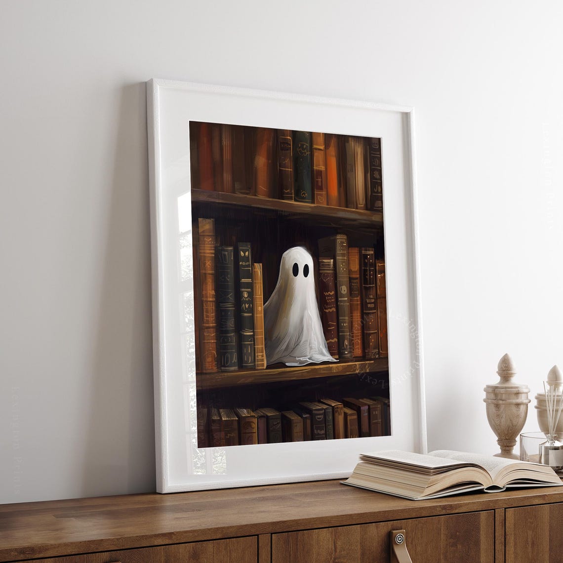 Cute Ghost Bookshelf Print Halloween Wall Art Gothic Book Decor Spooky Dark Academia Print Halloween Print Ghost Print Book 767 - Image 6