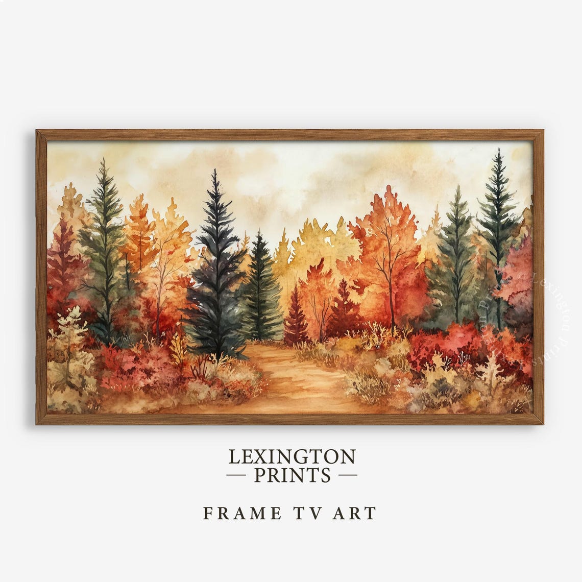 Moody Autumn Forest Path Watercolor Painting Fall Landscape Poster - Image 5