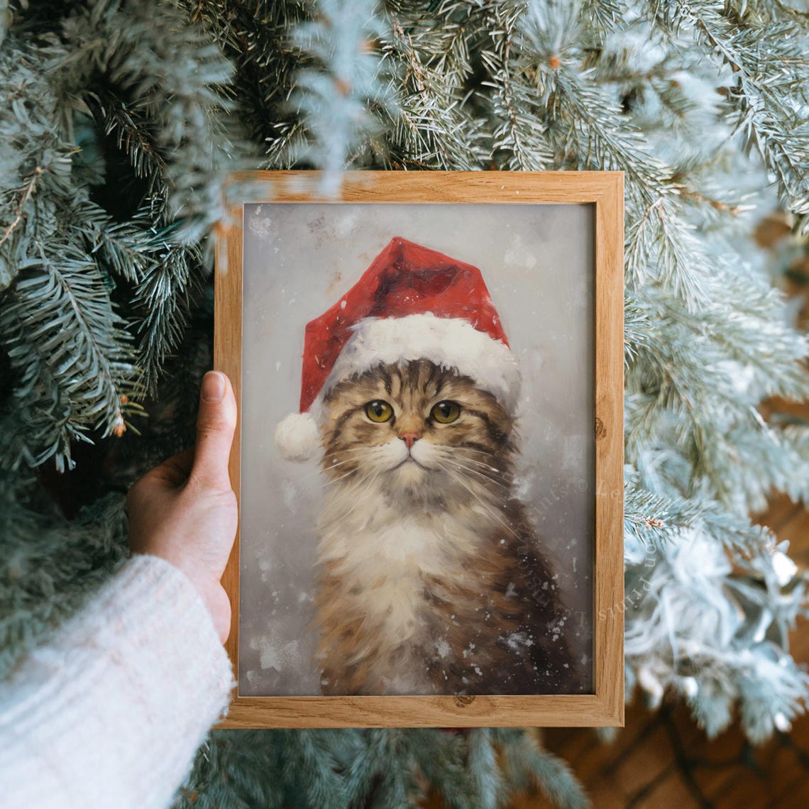 Rustic Christmas Wall Art Cat Christmas Cat Painting Vintage Christmas Decor Winter Art Pet Oil Painting Cat Portrait Holiday 225 - Image 8