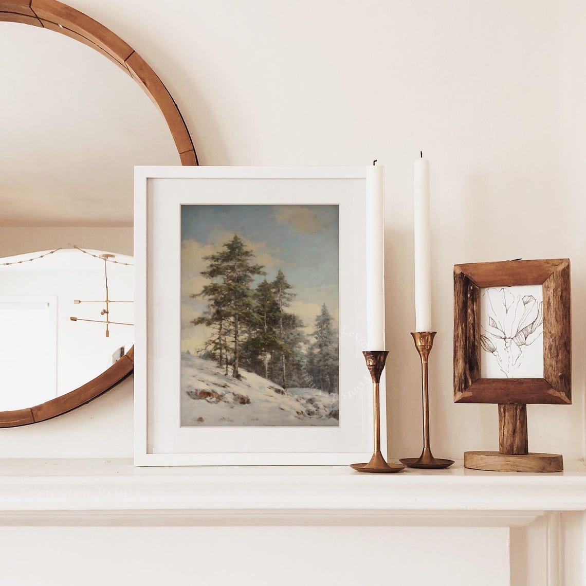 Tall Pine Trees on Snowy Hillside Vintage Winter Landscape Poster - Image 2