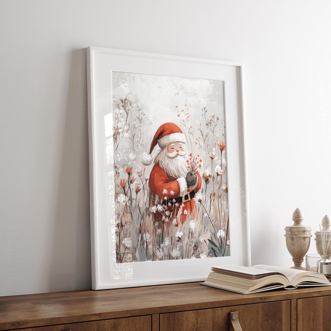 Sweet Santa Wildflower Field Print Christmas Wall Art Santa Poster Winter Prints Vintage Christmas Wall Art Red Floral Art 901 - Image 8