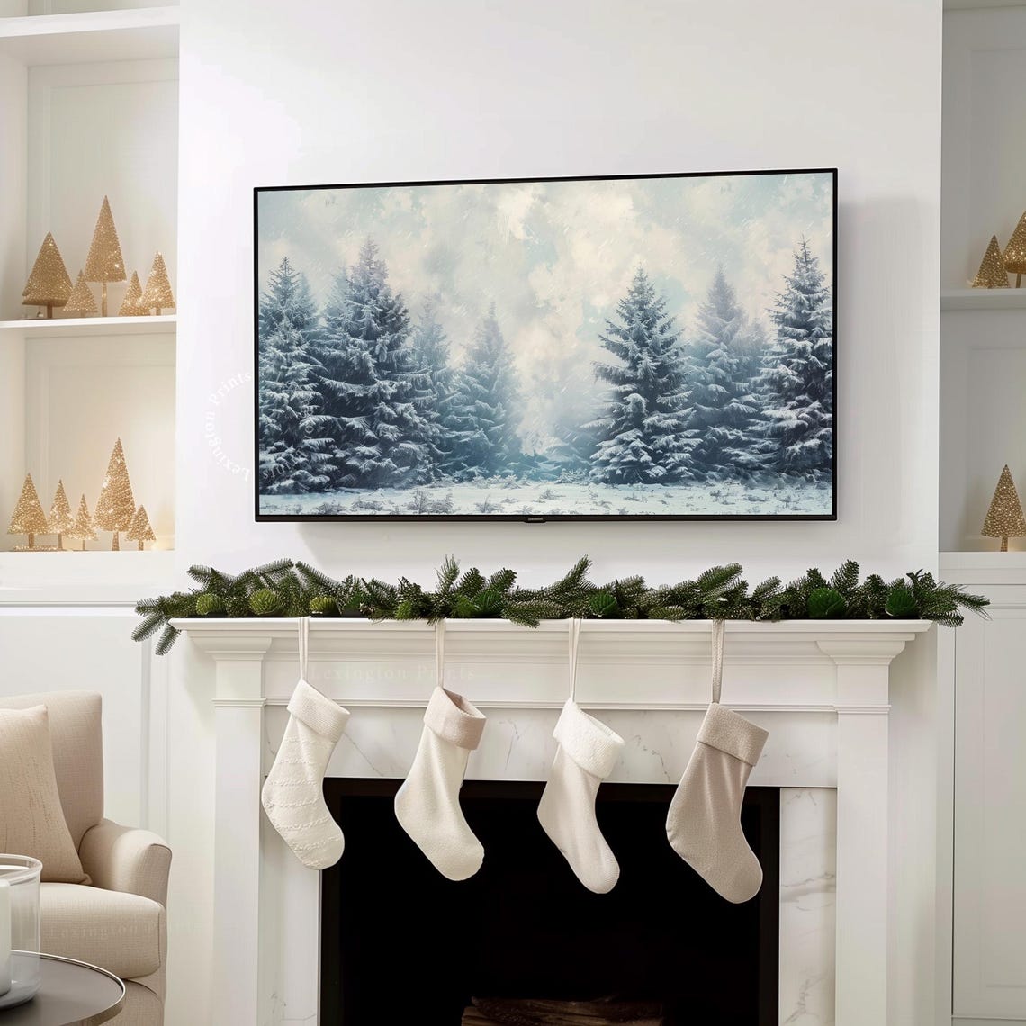 Winter Forest Christmas Tree Tv Art Frame Tv Art Winter Tv Art Farmhouse Tv Art Snowy Landscape Painting Moody Blizzard Art 918 - Image 7
