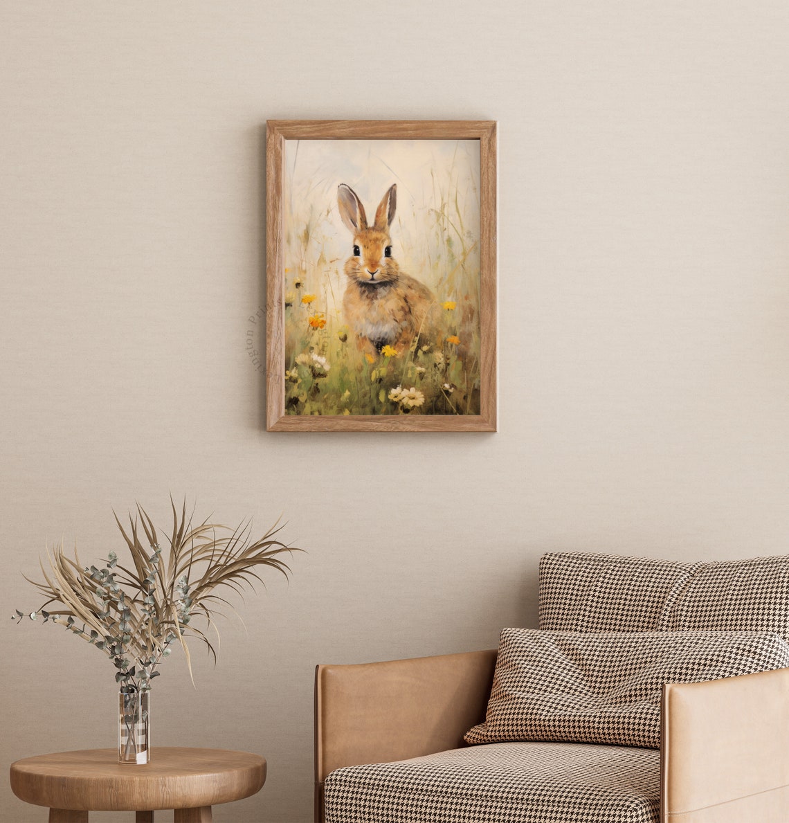 Sweet Rabbit Sitting in Wildflower Meadow Vintage Animal Art Print - Image 3