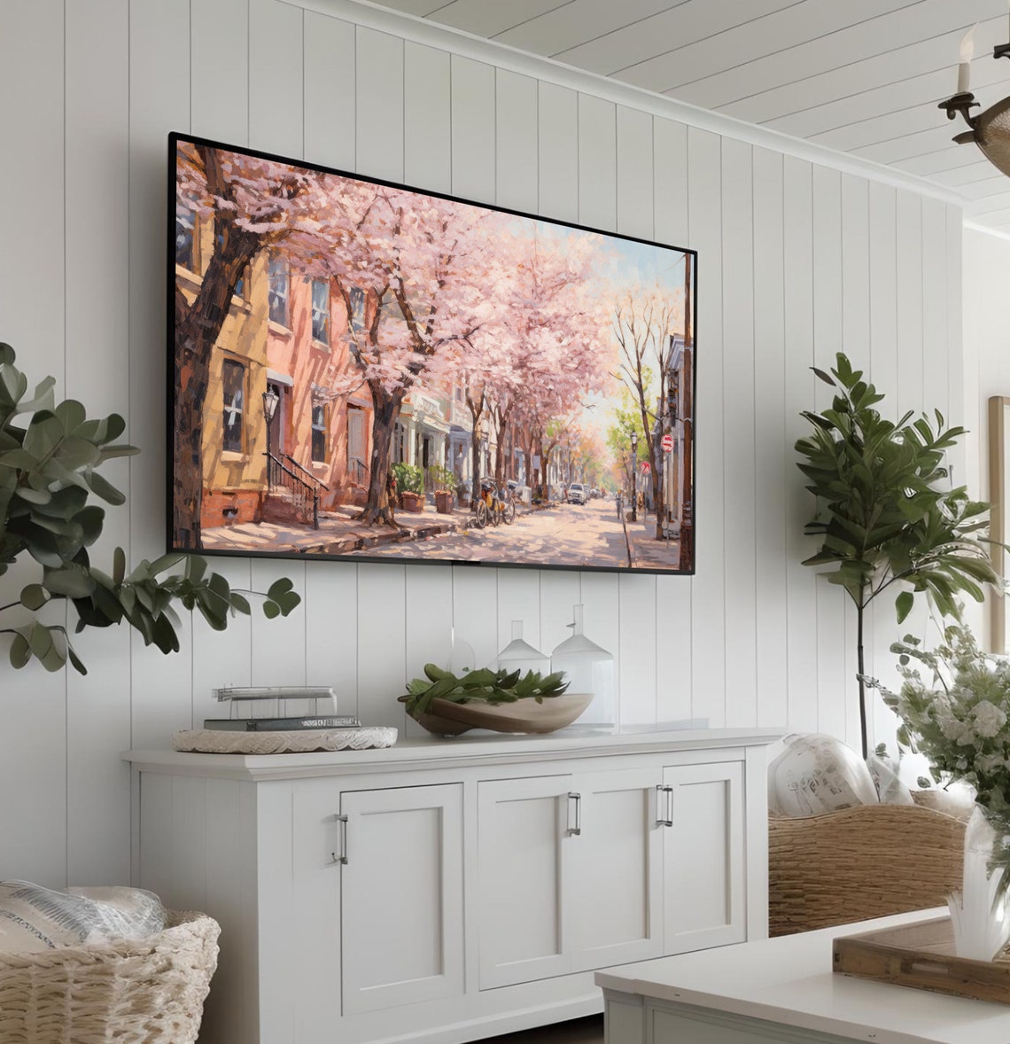 Cherry Blossom Street in Bloom Spring Frame TV Art Cityscape Print - Image 3