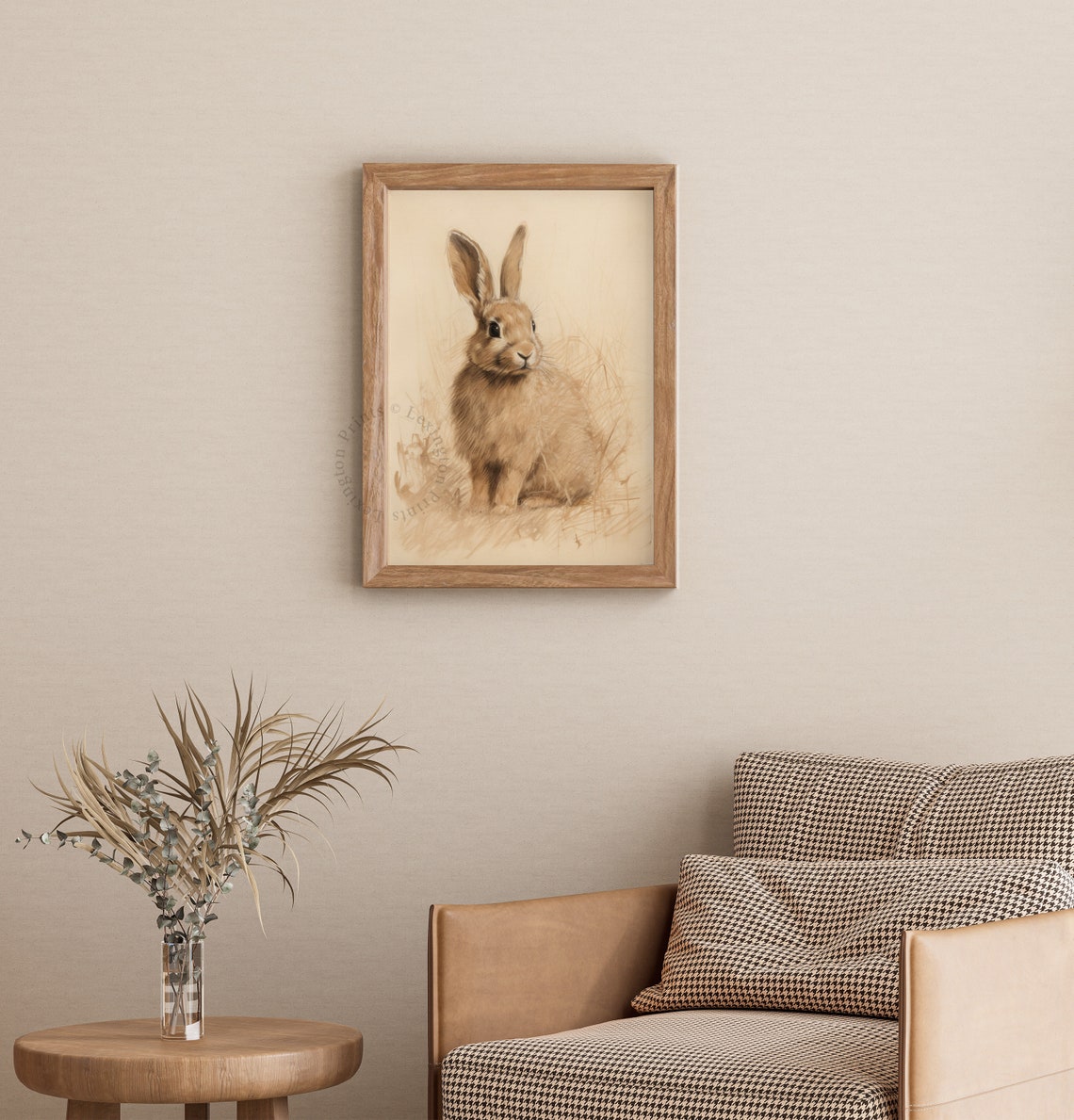 Brown Rabbit Meadow Sketch Vintage Wildlife Drawing Style Poster - Image 2