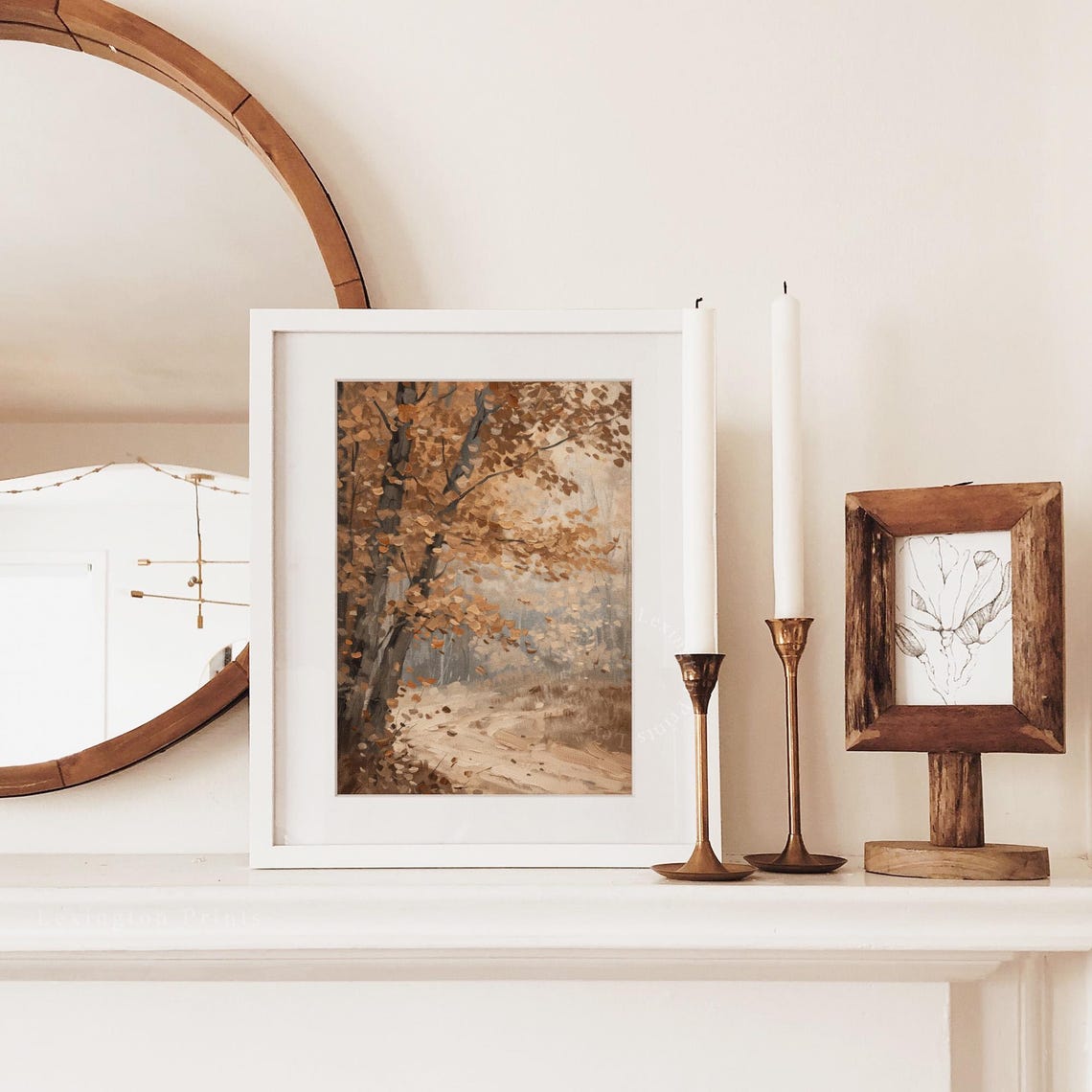 Copper Leaf Autumn Tree over Winding Path Moody Fall Forest Poster - Image 3