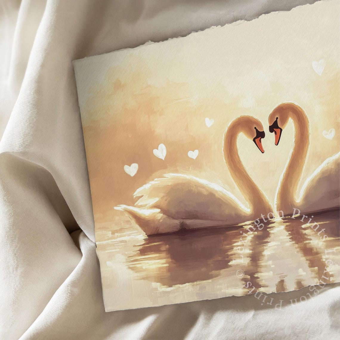 Swan Couple Heart Shape Golden Light Romantic Valentine Bedroom Print - Image 7