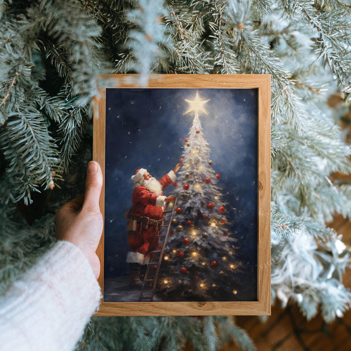 Santa Christmas Tree Christmas Wall Art Christmas Painting Christmas Santa Holiday Art Winter Print Santa Christmas Print Seasonal Decor 415 - Image 8