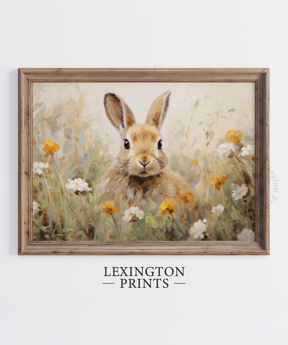 Curious Rabbit Among Orange Wildflowers Vintage Meadow Art Print - Image 2