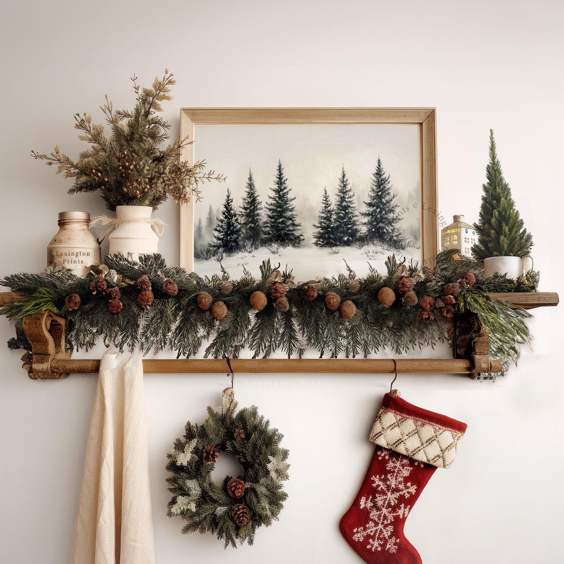 Dark Pine Trees in Falling Snow Neutral Minimalist Winter Poster - Image 7