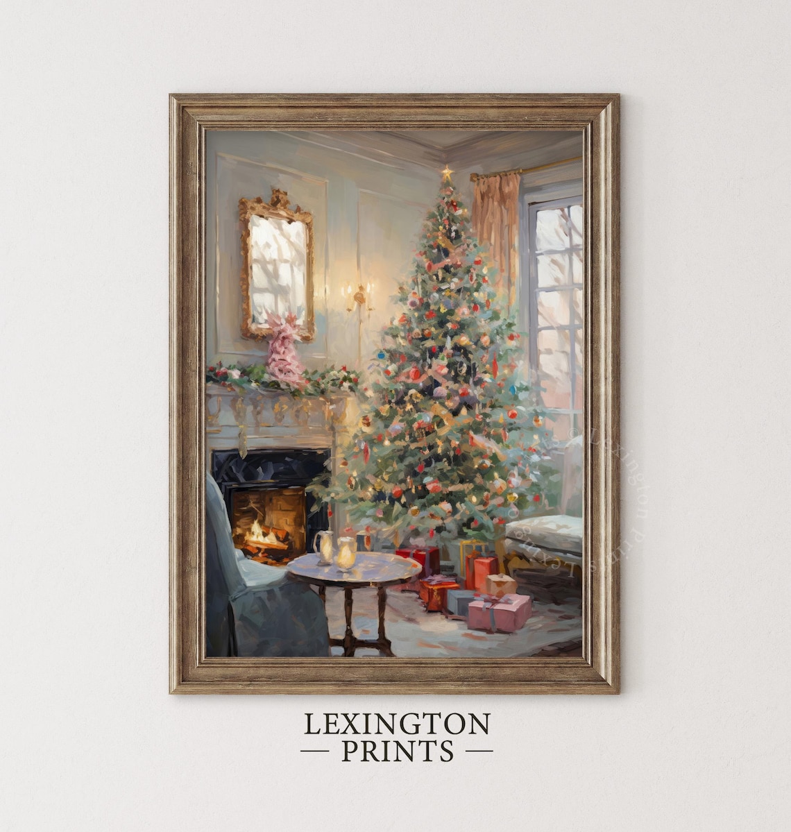 Cozy Christmas Tree by Fireplace with Gifts Holiday Living Room Poster - Image 4