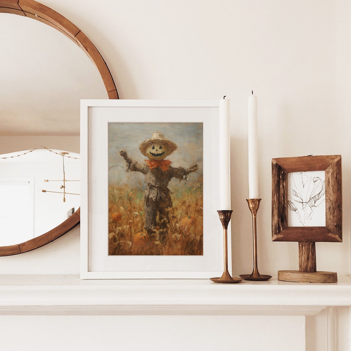 Scarecrow with Jack O Lantern Head in Pumpkin Field Fall Poster - Image 4