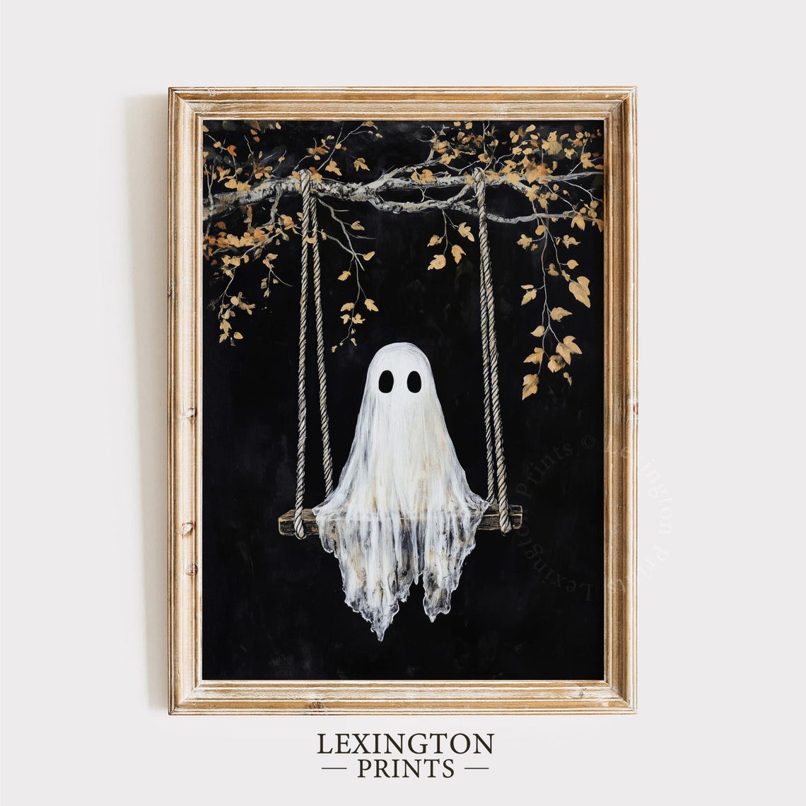 Cute White Ghost on a Swing Under Autumn Tree Halloween Poster - Image 5
