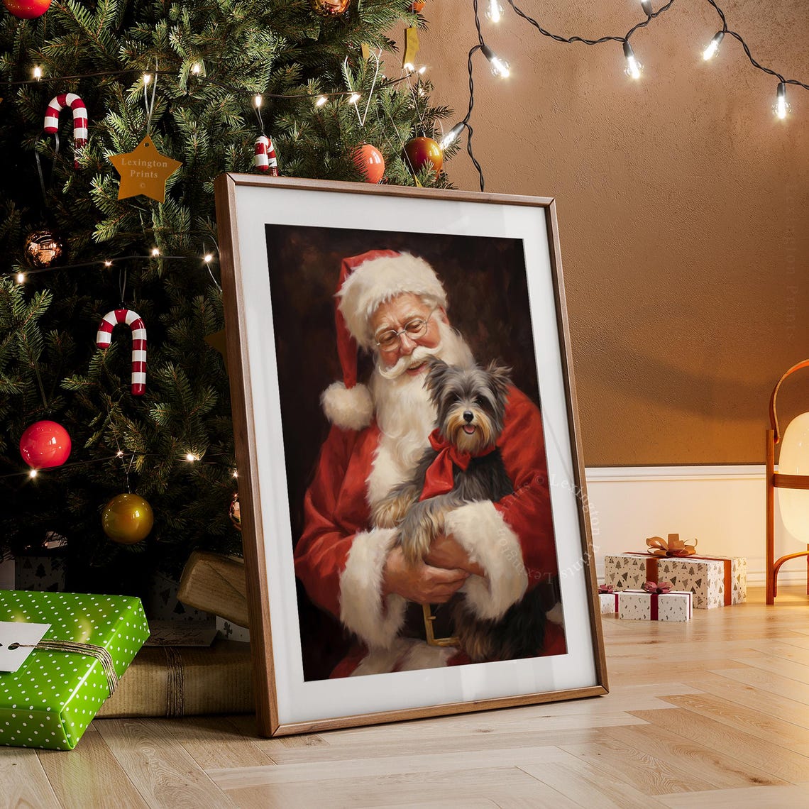 Vintage Christmas Wall Art Christmas Santa Dog Painting Christmas Art Holiday Winter Print Santa Christmas Print Dog Portrait Yorkie Art 406 - Image 7