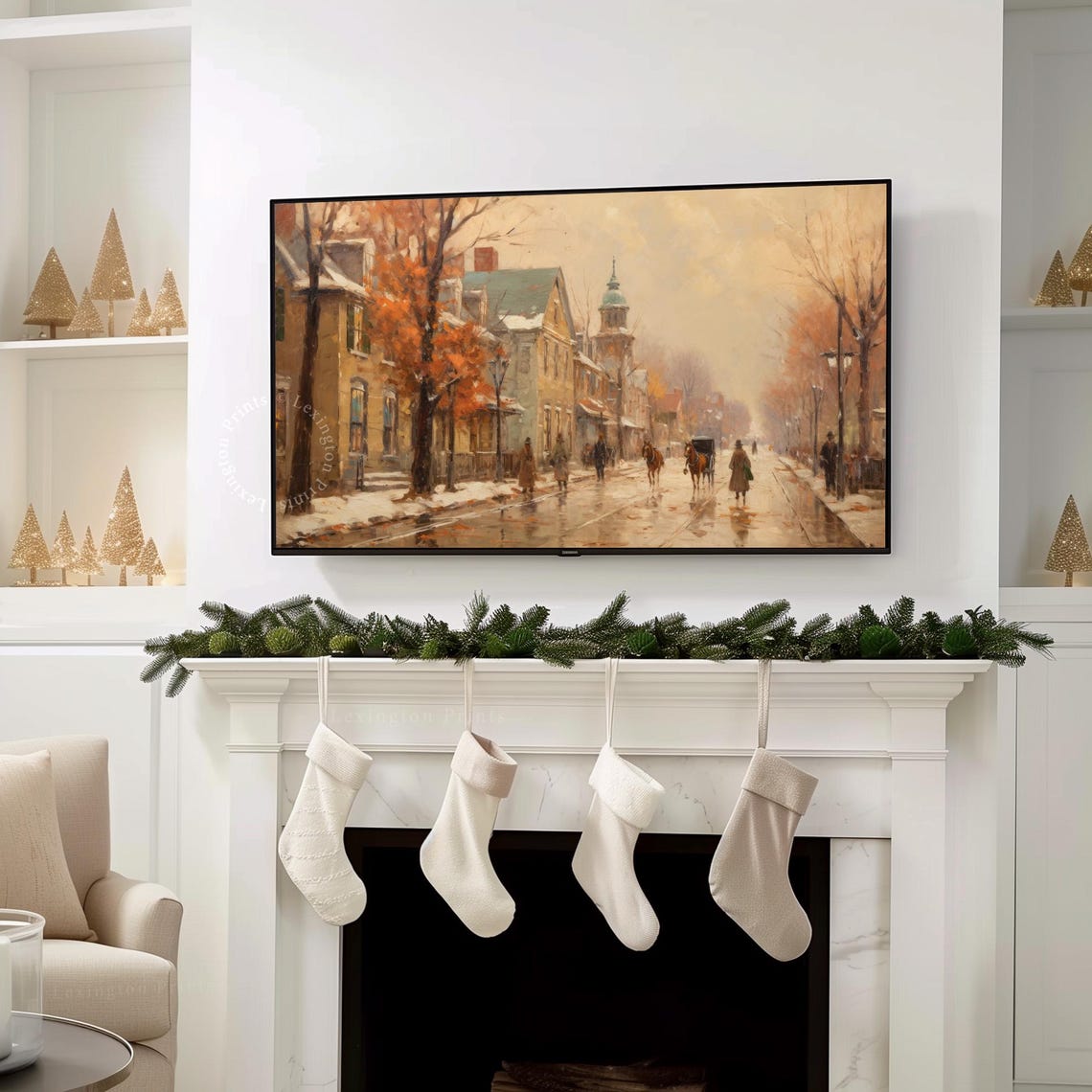 Vintage Horse Carriage Old Town Street Winter Frame TV Art Poster - Image 8