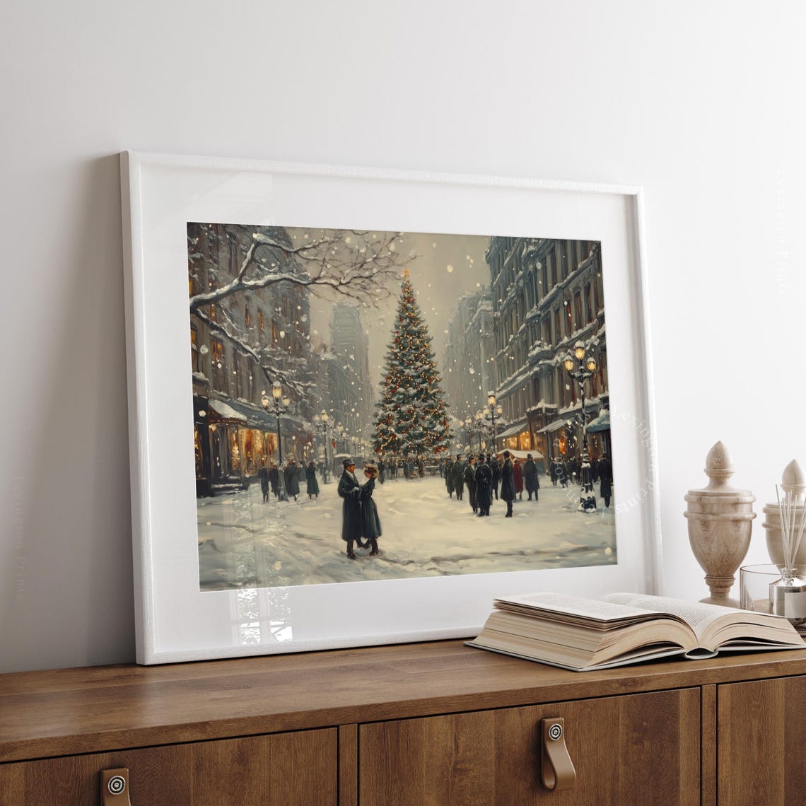 Victorian Street Christmas Tree Snowy Vintage Holiday Scene Poster - Image 4