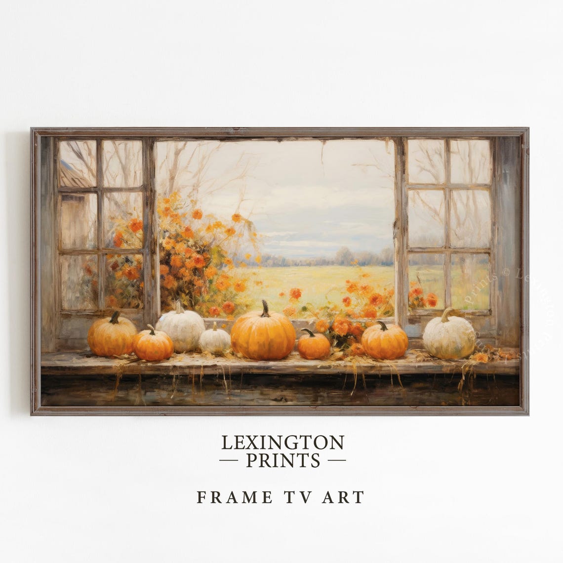 Pumpkins on Rustic Window Sill with Autumn Flowers Fall Harvest Poster - Image 5