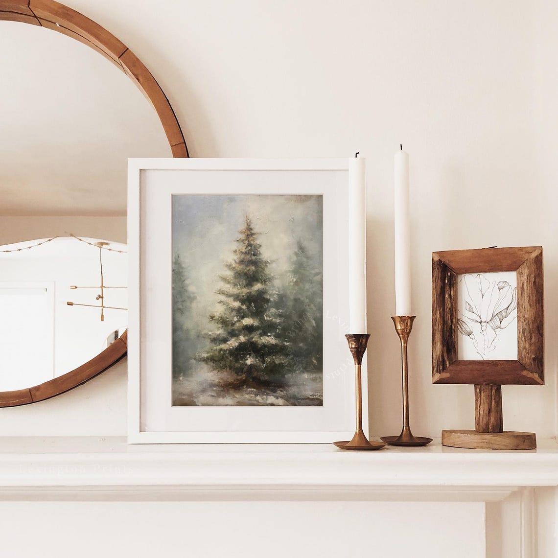 Lone Snowy Fir Tree Misty Winter Minimalist Woodlands Poster - Image 3