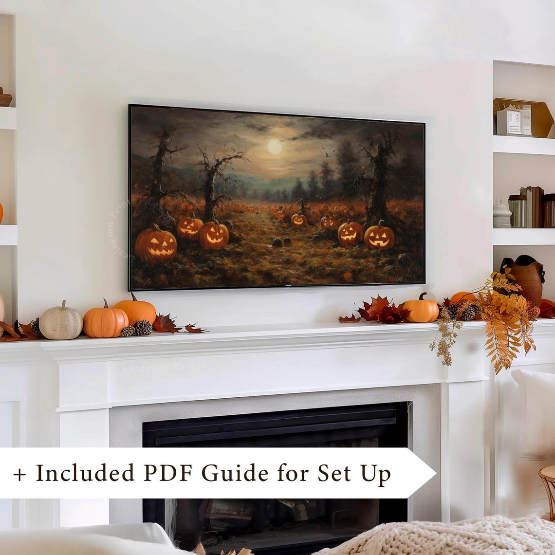 Glowing Jack-o-Lantern Pumpkin Patch Moonlit Night Halloween Print - Image 8