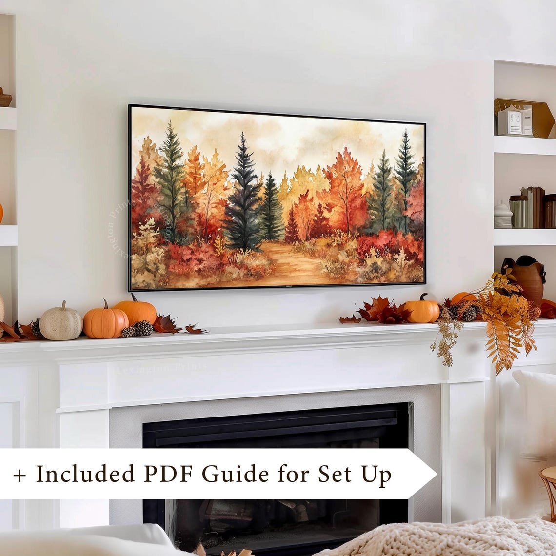 Moody Autumn Forest Path Watercolor Painting Fall Landscape Poster - Image 8