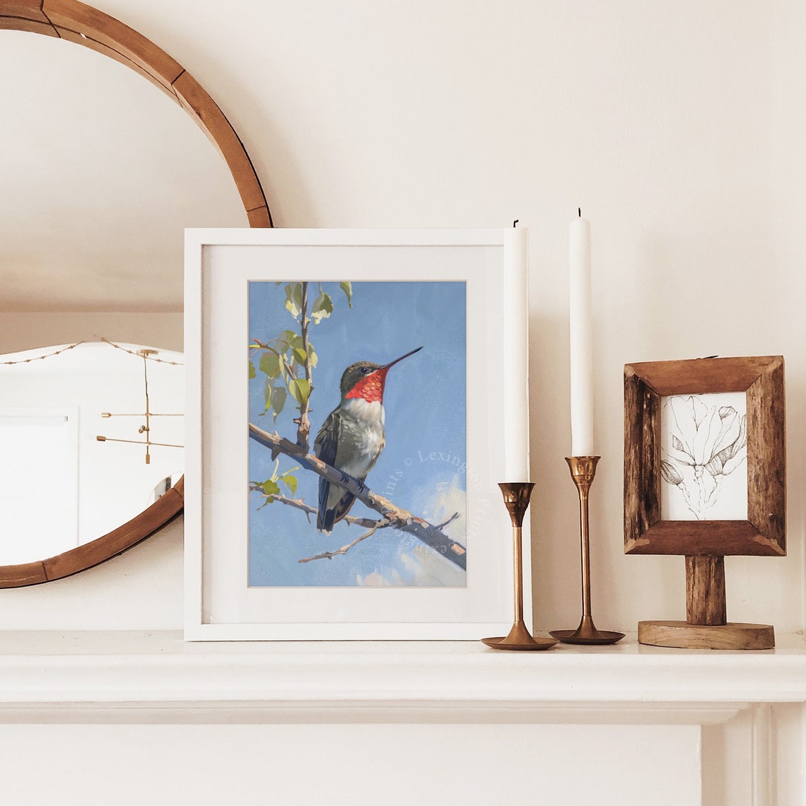 Ruby-Throated Hummingbird on Branch Blue Sky Summer Bird Poster - Image 7