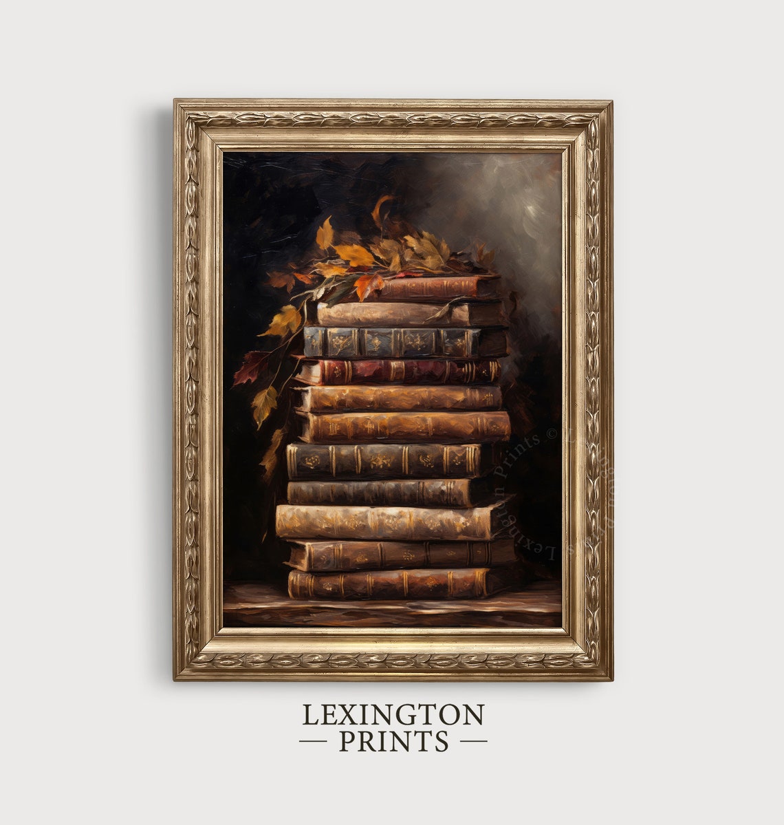 Vintage Book Stack Autumn Leaves Rustic Fall Still Life Poster - Image 2