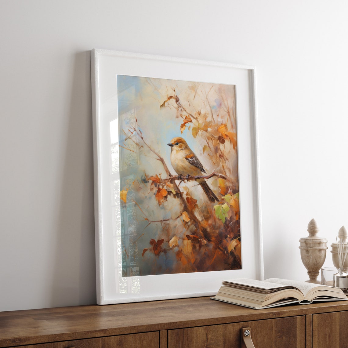 Songbird on Golden Autumn Branch Fall Leaves Rustic Bird Poster - Image 6