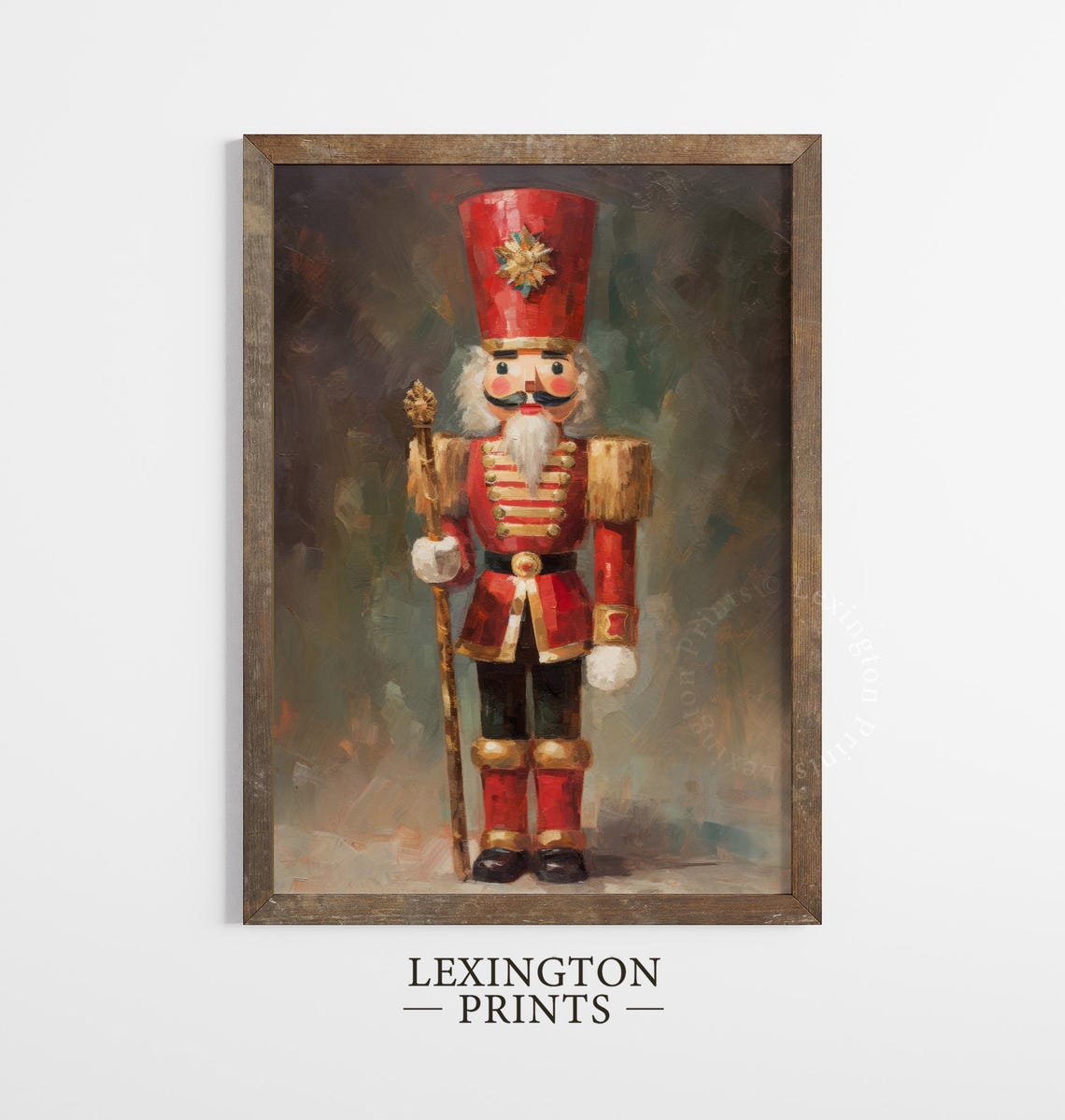 Red Nutcracker Soldier Vintage Christmas Holiday Painting Poster - Image 3