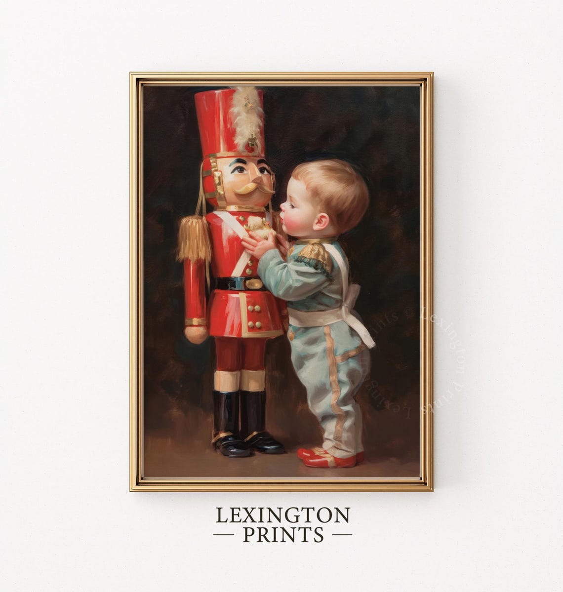 Toddler Hugging Nutcracker Soldier Christmas Portrait Poster - Image 5