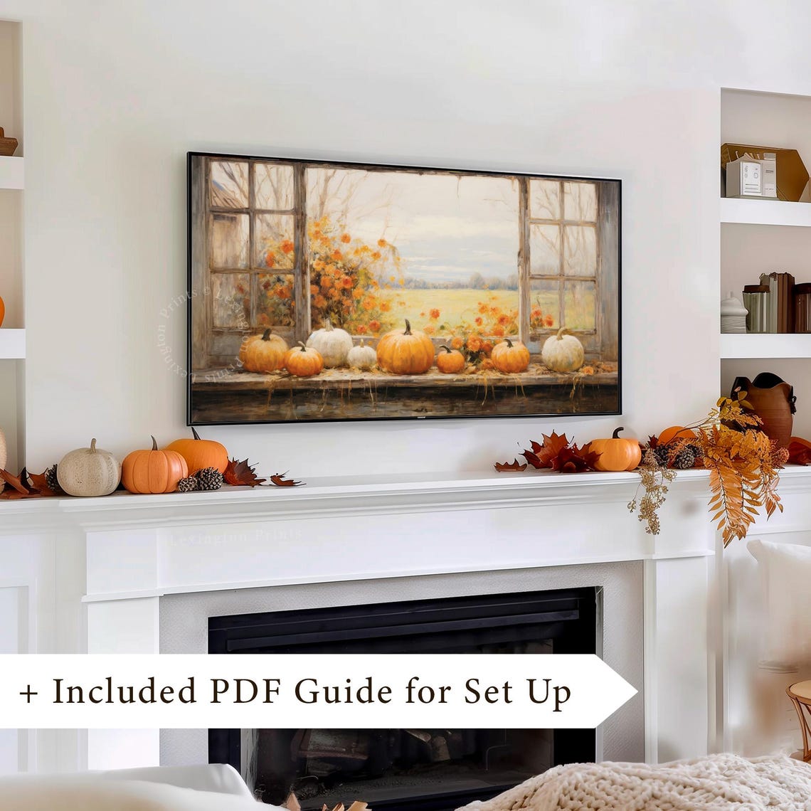 Pumpkins on Rustic Window Sill with Autumn Flowers Fall Harvest Poster - Image 8